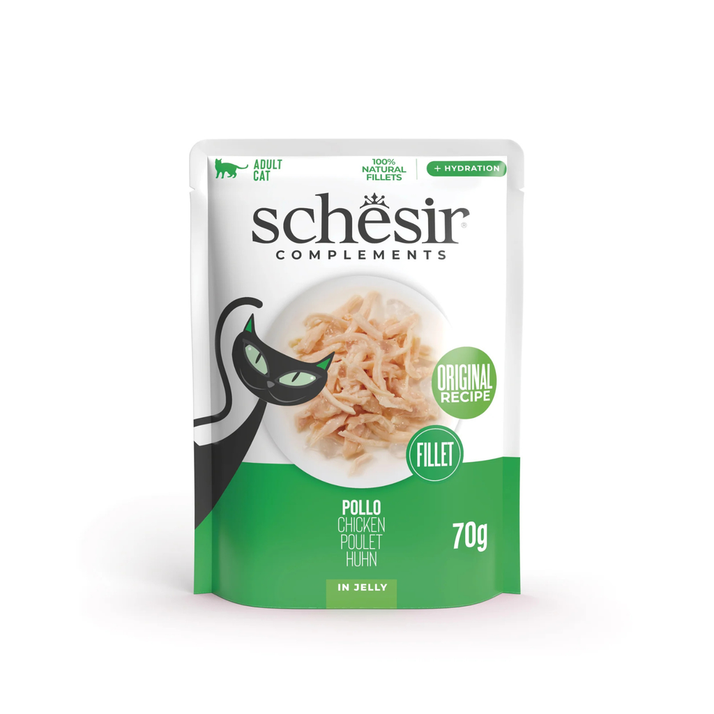 Schesir Complements Chicken in Jelly | 100% Natural Fillets | Original Recipe | Complementary Cat Food | 12 x 70g