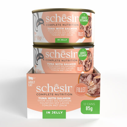 Schesir Complete & Balanced Tuna with Salmon in Jelly | Added Vitamins | 100% Natural Fillets | Adult Cat | 85g