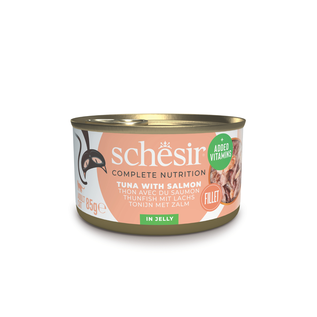 Schesir Complete & Balanced Tuna with Salmon in Jelly | Added Vitamins | 100% Natural Fillets | Adult Cat | 85g