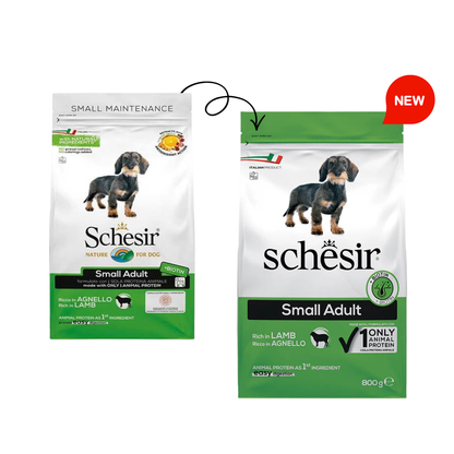 Schesir Small Breed Dog Dry Food Rich in Lamb | Adult Dog | Complete & Balanced | Natural Ingredients | 800g