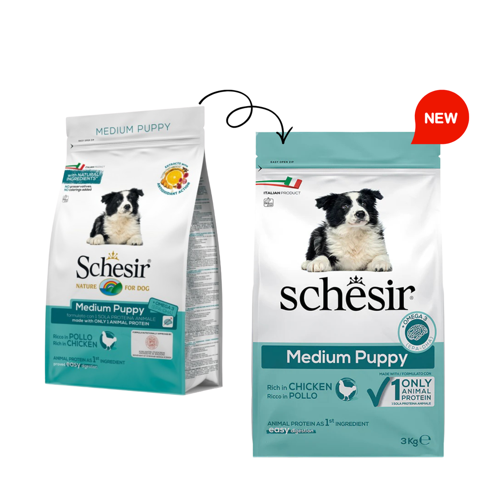 Schesir Dog Dry Food Chicken | Medium Puppy | Complete & Balanced Nutrition | Natural Ingredients | 3kg
