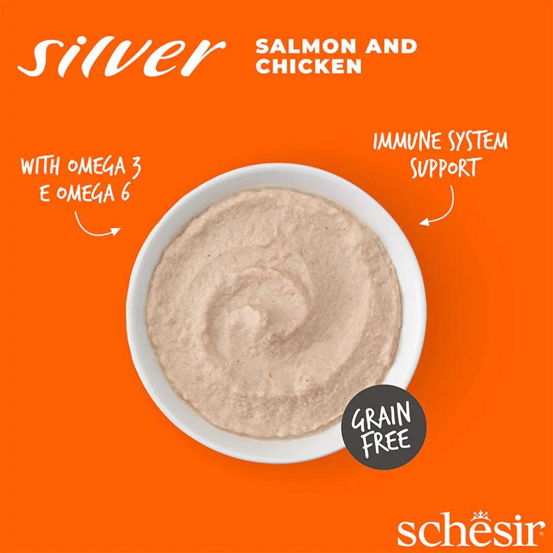 Schesir Silver Mousse Cat Wet Food Salmon & Chicken | Senior Cat | Complete & Balanced | Natural Ingredients | 80g | Min. Order: 12 Pouches