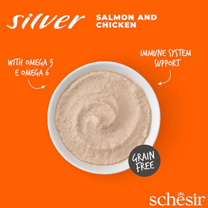 Schesir Silver Mousse Cat Wet Food Salmon & Chicken | Senior Cat | Complete & Balanced | Natural Ingredients | 80g | Min. Order: 12 Pouches