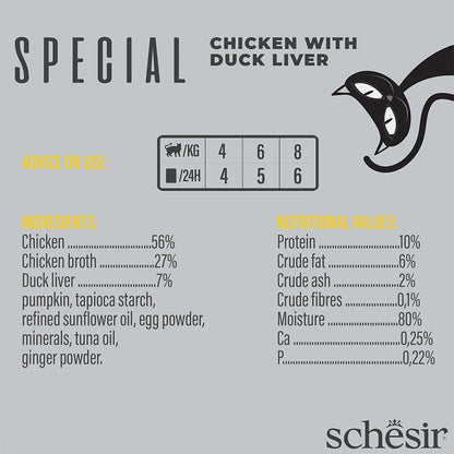 Schesir Special Mousse Cat Wet Food Chicken with Duck Liver | Adult Cat | Complete & Balanced | Natural Ingredients | 70g | Min. Order: 12 Pouches