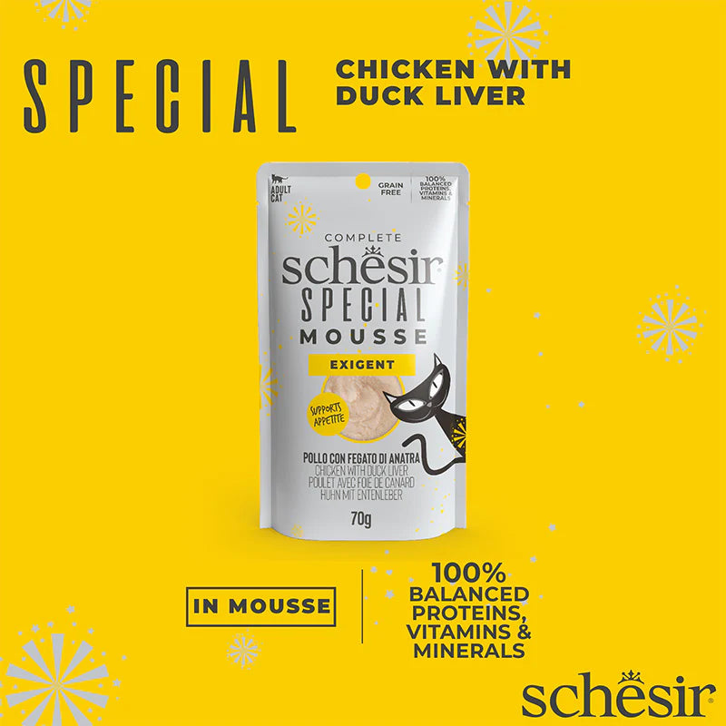 Schesir Special Mousse Cat Wet Food Chicken with Duck Liver | Adult Cat | Complete & Balanced | Natural Ingredients | 70g | Min. Order: 12 Pouches