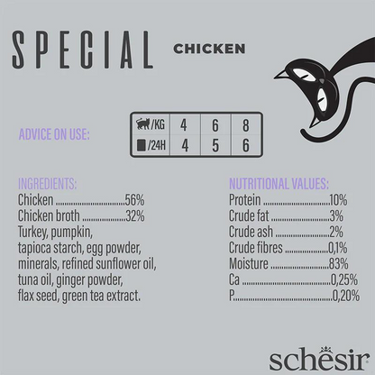 Schesir Special Mousse Light Chicken | Low Calories | Complete | Grain Free | Weight Management | Adult Cat | 12x70g