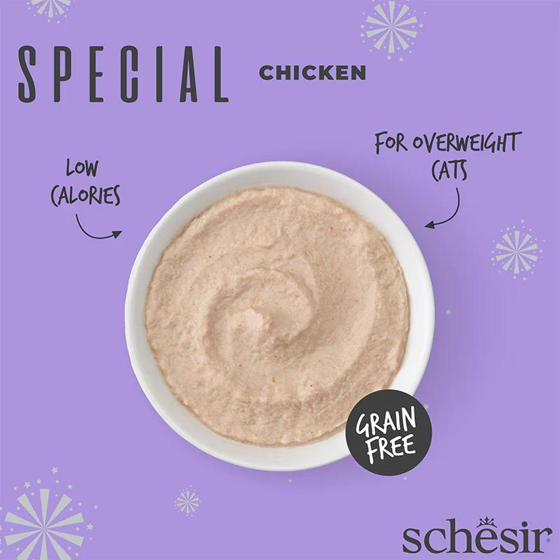 Schesir Special Mousse Light Chicken | Low Calories | Complete | Grain Free | Weight Management | Adult Cat | 12x70g
