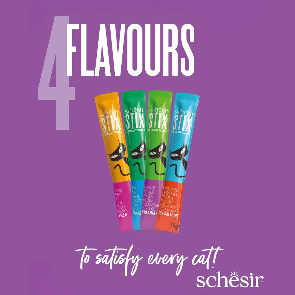Schesir Summer Treats Stix Mix Flavour | Chicken, Duck, Salmon & Tuna | Creamy Cat Snacks | Grain Free | 360g