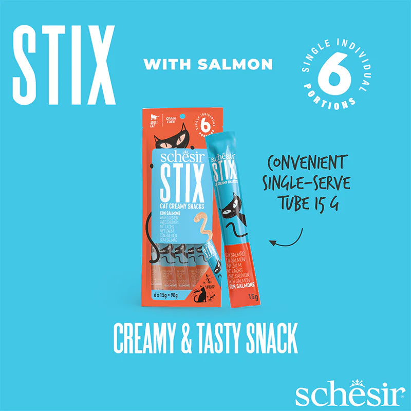 Schesir Summer Treats Stix Mix Flavour | Chicken, Duck, Salmon & Tuna | Creamy Cat Snacks | Grain Free | 360g