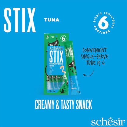 Schesir Summer Treats Stix Mix Flavour | Chicken, Duck, Salmon & Tuna | Creamy Cat Snacks | Grain Free | 360g