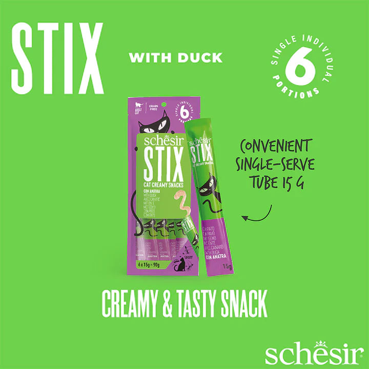 Schesir Summer Treats Stix Mix Flavour | Chicken, Duck, Salmon & Tuna | Creamy Cat Snacks | Grain Free | 360g
