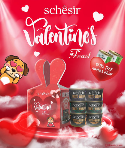 Schesir Taste The World Valentine's Feast '26 Gift Pack for Dogs | Limited Edition | Complete Wet Food | 4 International Recipes | 1800g