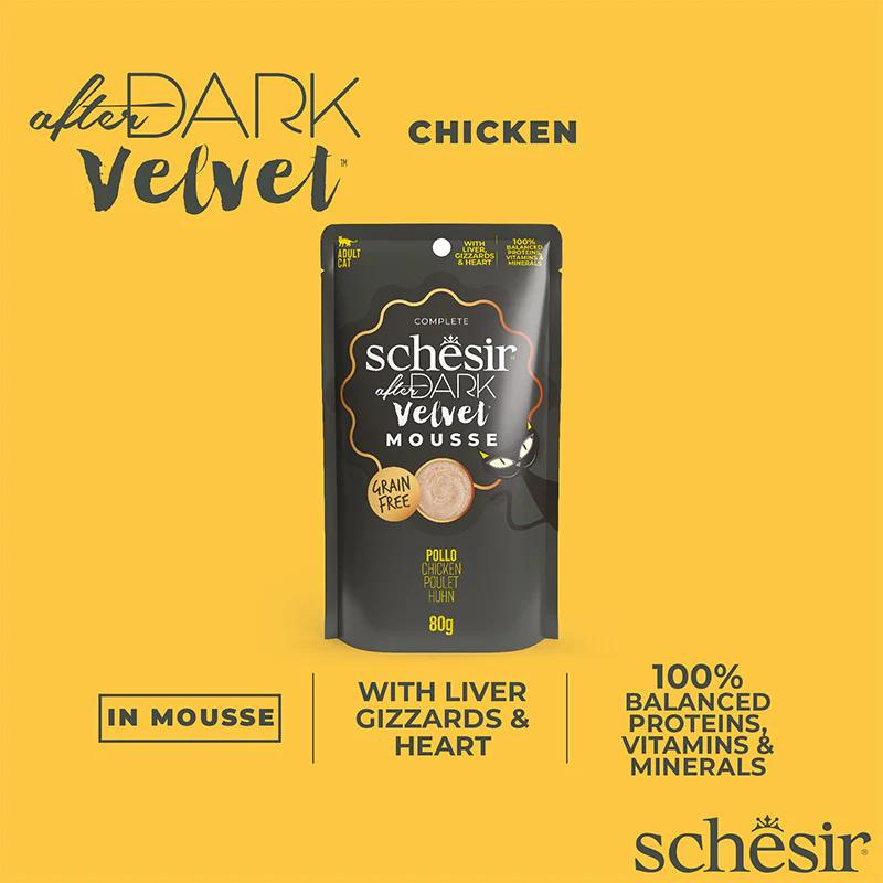 Schesir After Dark Velvet Mousse Chicken | Complete | Grain Free | Adult Cat | 12x80g
