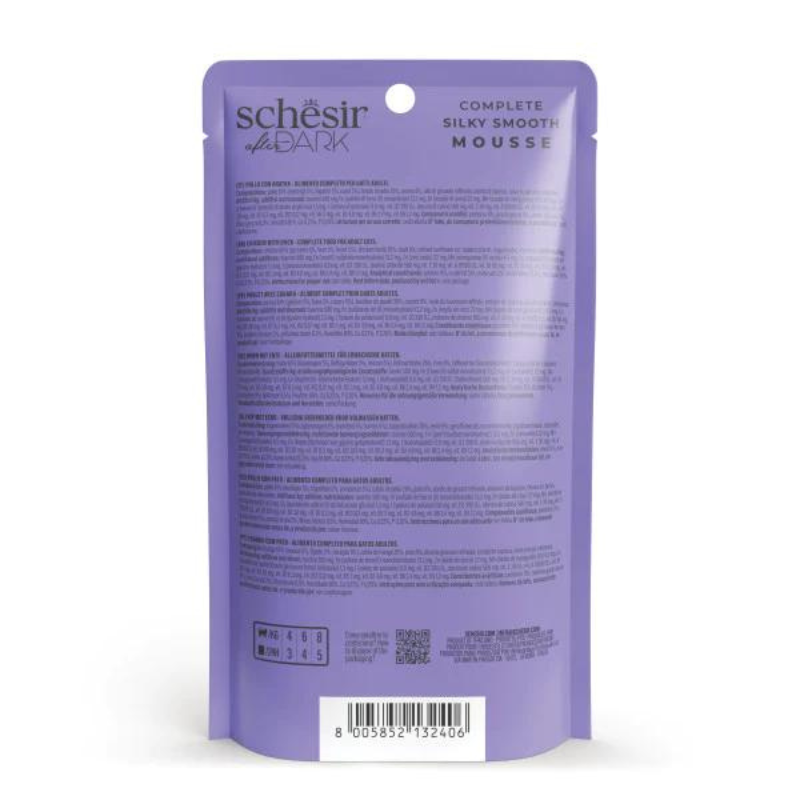 Schesir After Dark Velvet Mousse Chicken with Duck | With Liver, Gizzards & Heart | Complete | Grain Free | Adult Cat | 12x80g