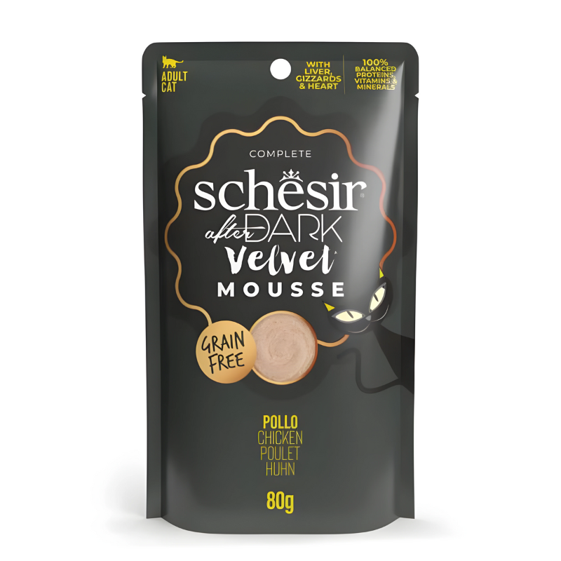 Schesir After Dark Velvet Mousse Variety Pack | 4 Flavors | Chicken, Chicken with Quail Egg, Beef & Duck | With Liver, Gizzards & Heart | 12x80g (960g)