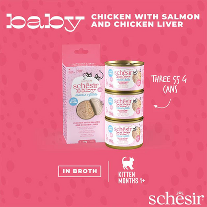 Schesir Baby Cat Multipack Mousse & Fillets | Chicken with Salmon & Chicken Liver | 3x55g