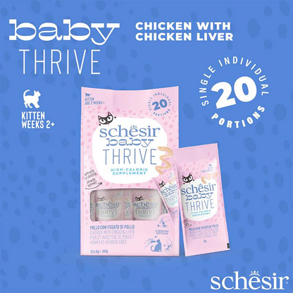 Schesir Baby Thrive Mousse Kitten Chicken | High-Calorie Nutritional Supplement | 20x8g (160g)
