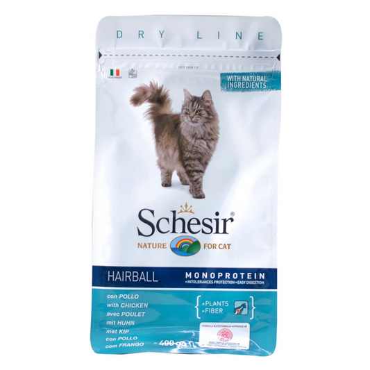 Schesir Cat Hairball Dry Food with Chicken | Monoprotein | Easy Digestion | 400g-1.5kg