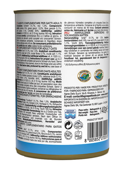 Schesir Cat Wet Food Tuna | Adult Cat | Complementary | Natural Ingredients | 140g