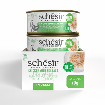 Schesir Complements Chicken with Seabass in Jelly | Fillet in Jelly | Complementary Cat Food | 70g x 12
