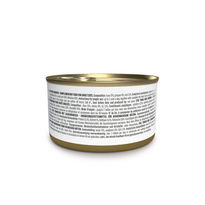 Schesir Complements Tuna with Grouper in Jelly | 51% Tuna, 6% Grouper | Complementary Cat Food | 70g x 12
