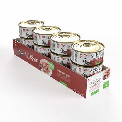 Schesir Complements Tuna with Red Mullet in Jelly | 51% Tuna, 6% Red Mullet | Complementary Cat Food | 70g x 12