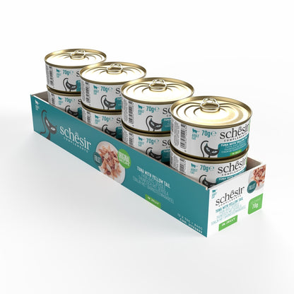 Schesir Complements Tuna with Yellow Tail in Jelly | 51% Tuna, 6% Yellow Tail | Complementary Cat Food | 70g x 12