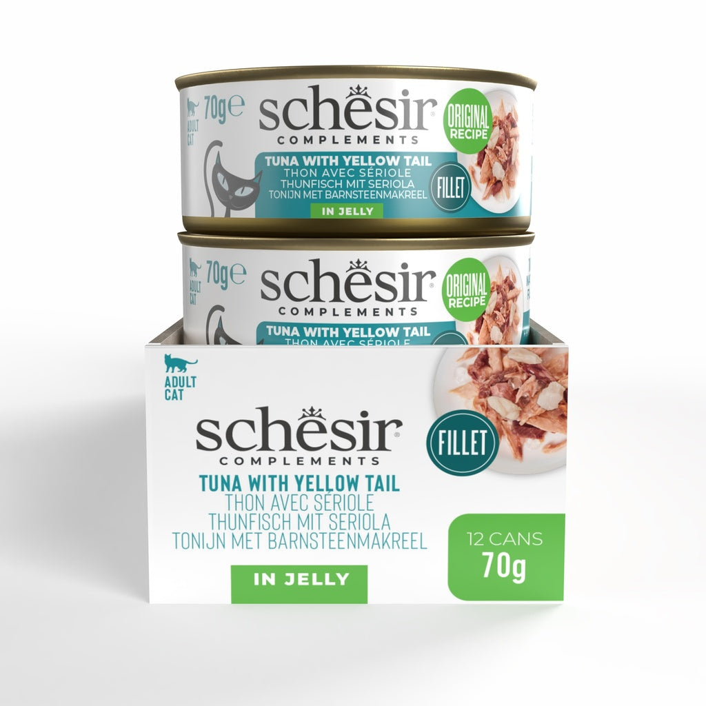 Schesir Complements Tuna with Yellow Tail in Jelly | 51% Tuna, 6% Yellow Tail | Complementary Cat Food | 70g x 12