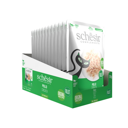 Schesir Complements Chicken in Jelly | 100% Natural Fillets | Original Recipe | Complementary Cat Food | 12 x 70g