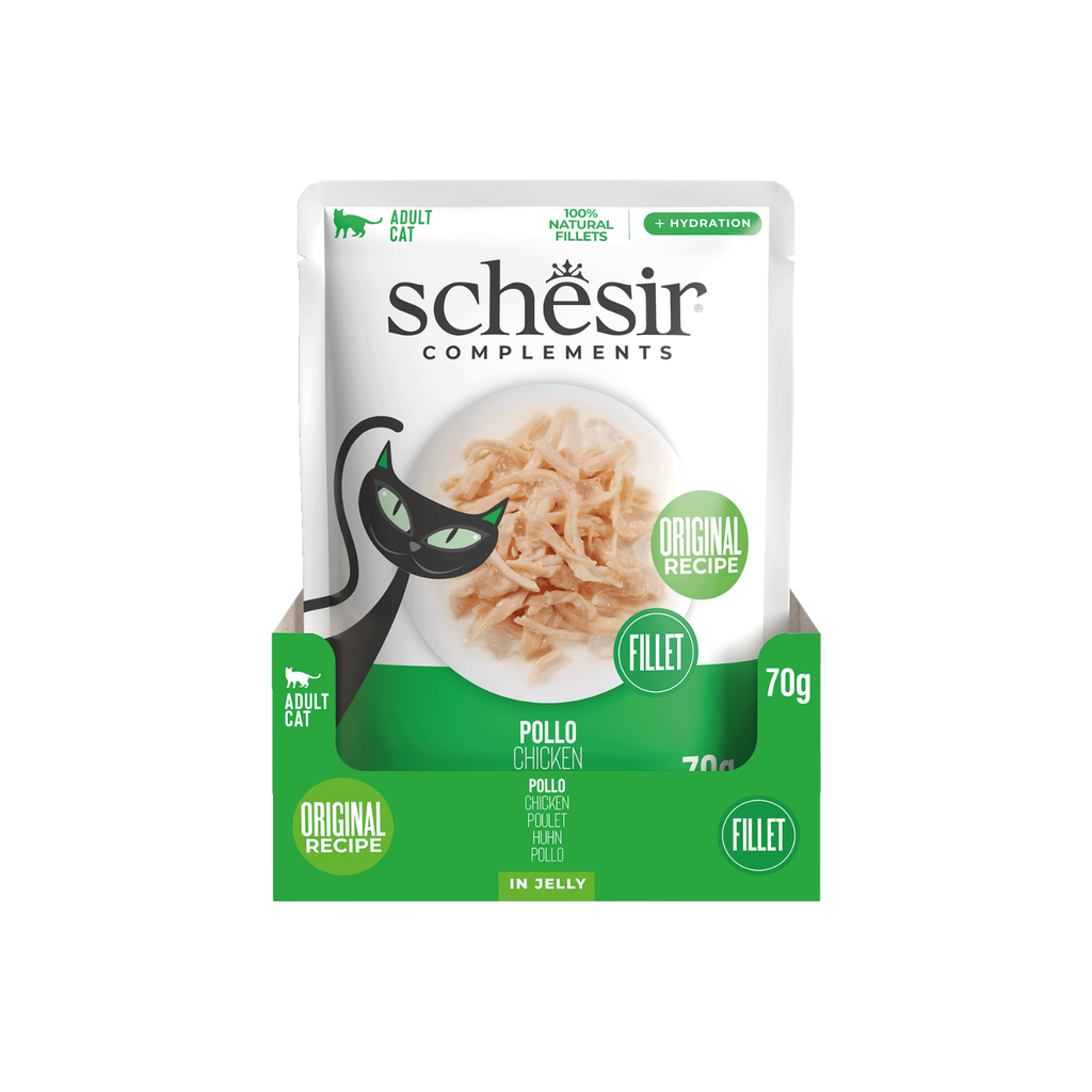 Schesir Complements Chicken in Jelly | 100% Natural Fillets | Original Recipe | Complementary Cat Food | 12 x 70g