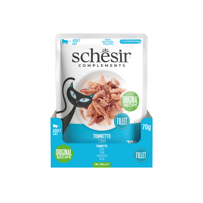 Schesir Complements Tuna in Jelly | 100% Natural Fillets | Original Recipe | Complementary Cat Food | 12 x 70g