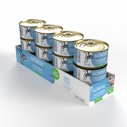 Schesir Complete Tuna with Seabass in Jelly | 100% Natural Fillets | Added Vitamins | Adult Cat | 12x85g
