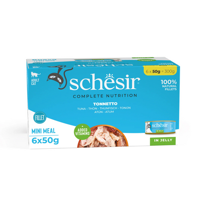 Schesir Complete Tuna Mini Meal in Jelly | 100% Natural Fillets | Added Vitamins | Adult Cat | 6x50g