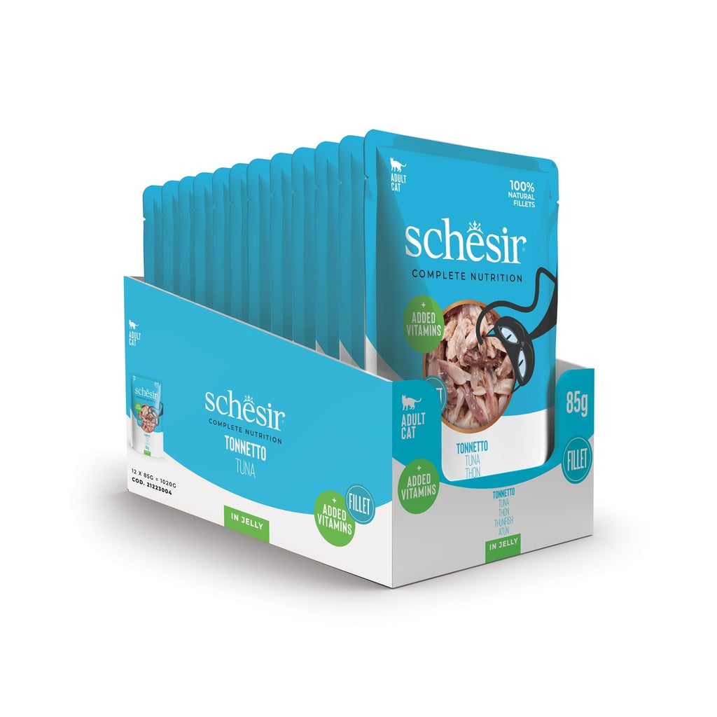 Schesir Complete Tuna in Jelly | 100% Natural Fillets | Added Vitamins | Adult Cat | 12x85g