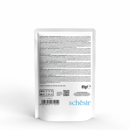 Schesir Complete Tuna with Seabass in Jelly | 100% Natural Fillets | Added Vitamins | Adult Cat | 12x85g