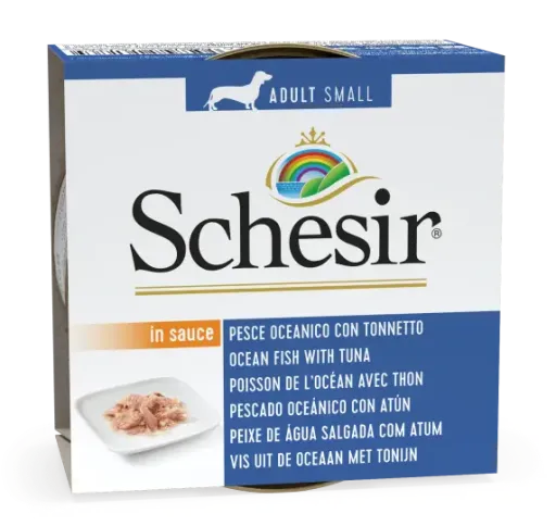 Schesir Dog Wet Food Ocean Fish with Tuna | Small Adult | In Sauce | Complementary | 14x85g
