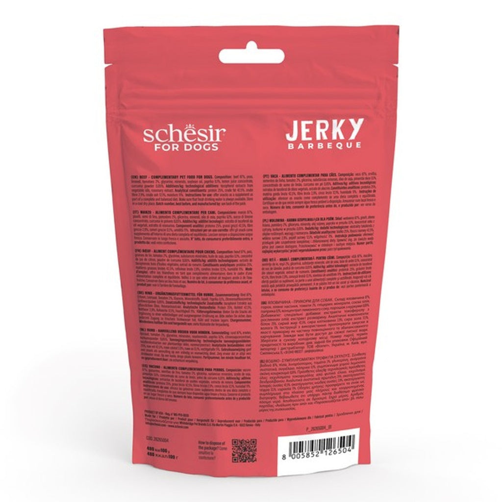 Schesir Grain-Free BBQ Beef Jerky for Dogs | Beef First Ingredient | 25% Protein | Made in USA | 145g