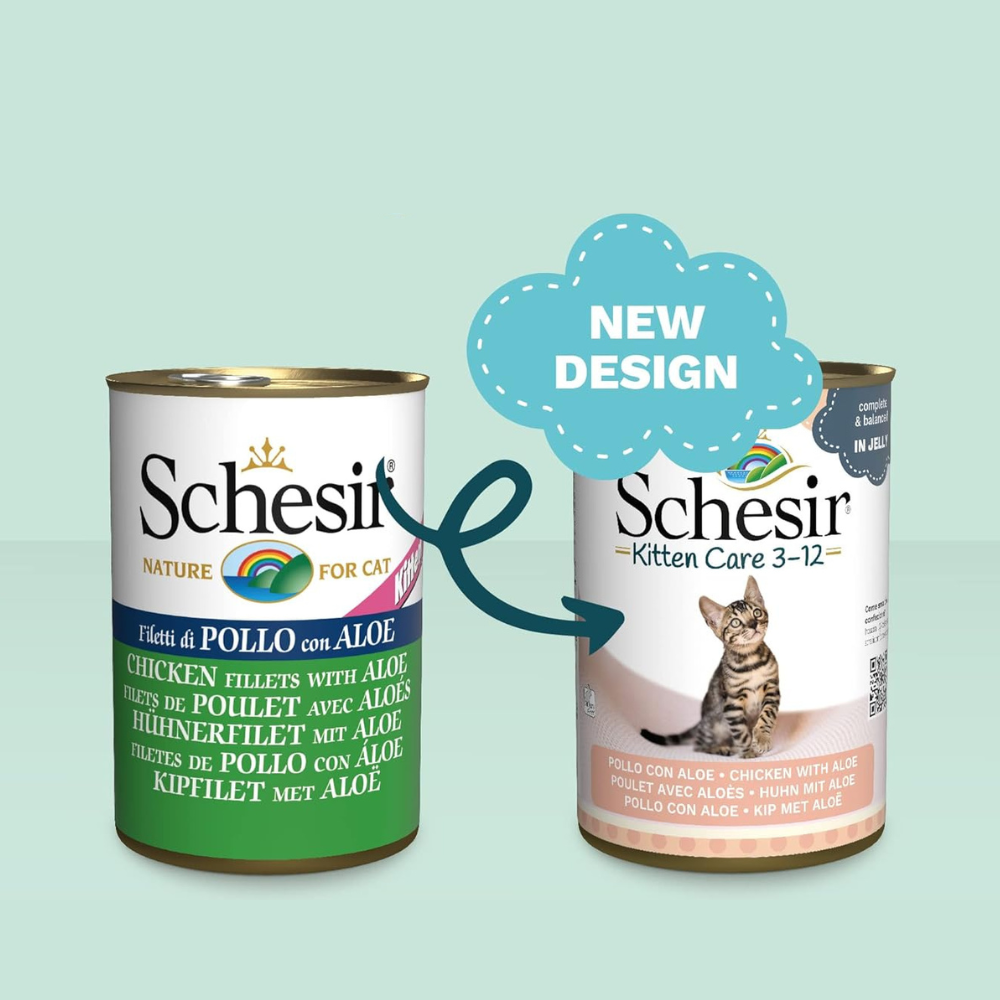 Schesir Kitten Care 3-12 Chicken with Aloe in Jelly | Complete & Balanced | Kitten Food | 6x140g