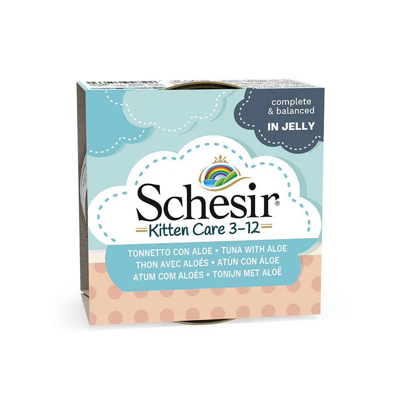 Schesir Kitten Care 3-12 Tuna with Aloe in Jelly | Complete & Balanced | Kitten Food | 14x85g