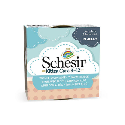Schesir Kitten Care 3-12 Tuna with Aloe in Jelly | Complete & Balanced | Kitten Food | 14x85g