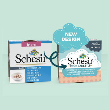 Schesir Kitten Care 3-12 Tuna with Aloe in Jelly | Complete & Balanced | Kitten Food | 14x85g
