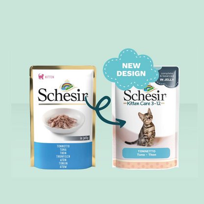 Schesir Kitten Care 3-12 Tuna in Jelly Pouch | Complete & Balanced | Kittens 3-12 Months | 20x85g