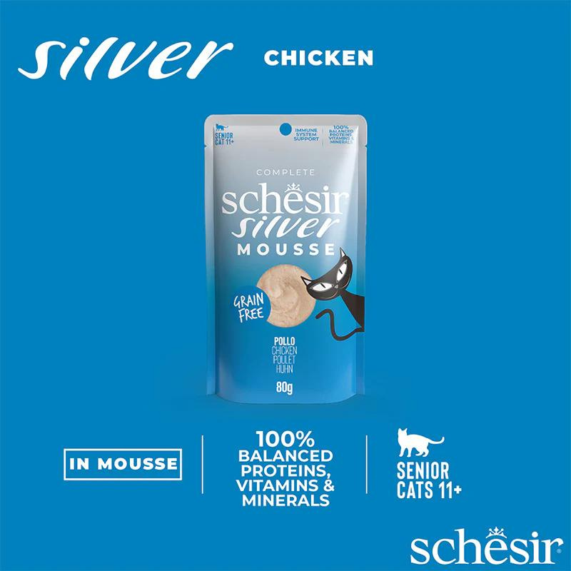 Schesir Silver Mousse Senior Cat Chicken 80g | Complete | Grain Free | Immune System Support | 80g