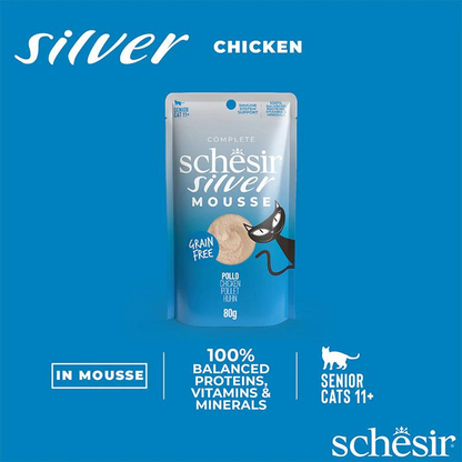 Schesir Silver Mousse Senior Cat Chicken 80g | Complete | Grain Free | Immune System Support | 80g