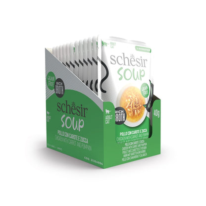 Schesir Soup Chicken with Carrot & Pumpkin | Grain Free | Rich Broth | Adult Cat | 12x40g