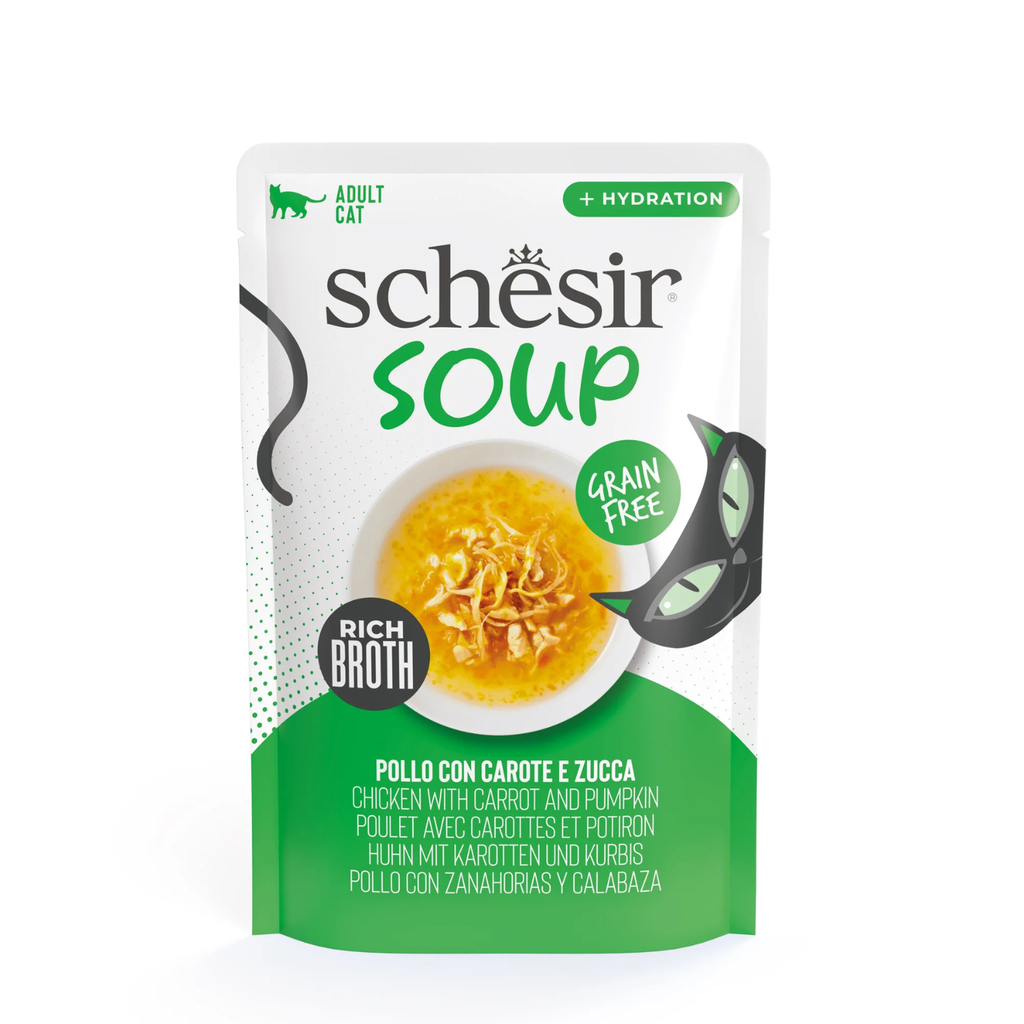 Schesir Soup Chicken with Carrot & Pumpkin | Grain Free | Rich Broth | Adult Cat | 12x40g