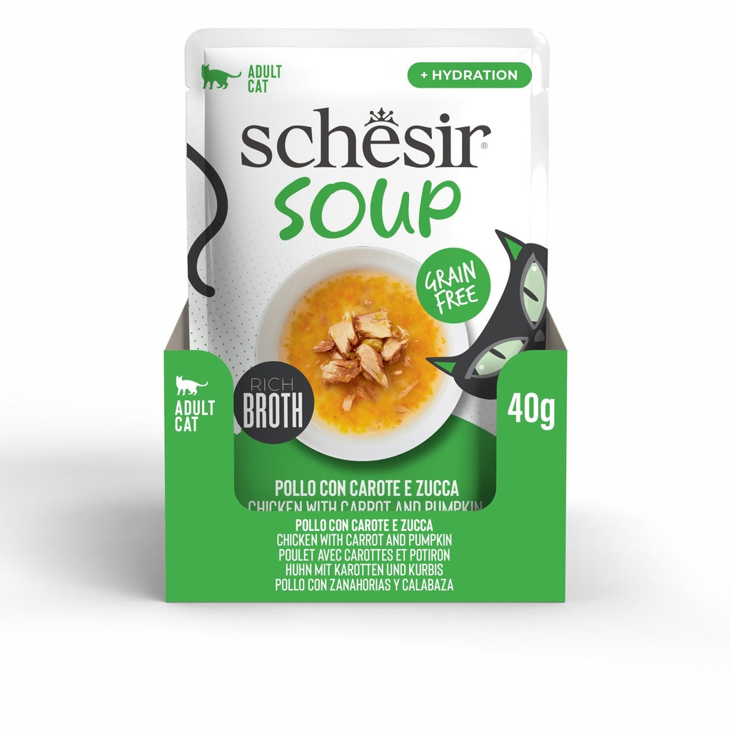 Schesir Soup Chicken with Carrot & Pumpkin | Grain Free | Rich Broth | Adult Cat | 12x40g