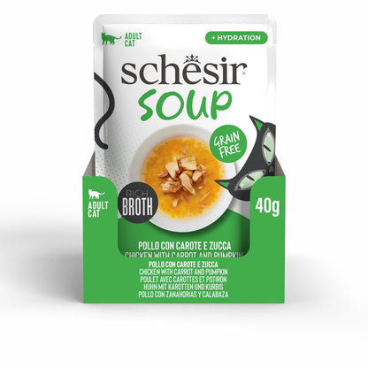 Schesir Soup Chicken with Carrot & Pumpkin | Grain Free | Rich Broth | Adult Cat | 12x40g