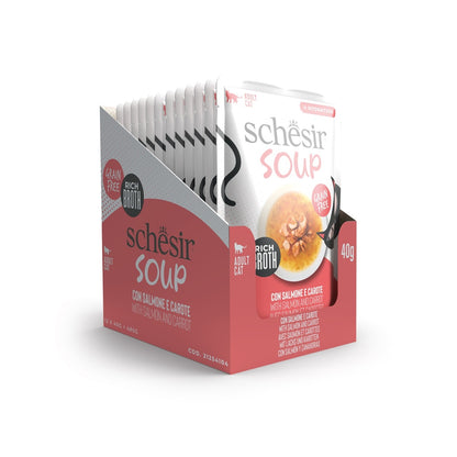 Schesir Soup Salmon with Carrot | Grain Free | Rich Broth | Adult Cat | 12 x 40g