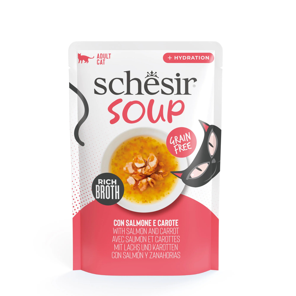 Schesir Soup Salmon with Carrot | Grain Free | Rich Broth | Adult Cat | 12 x 40g